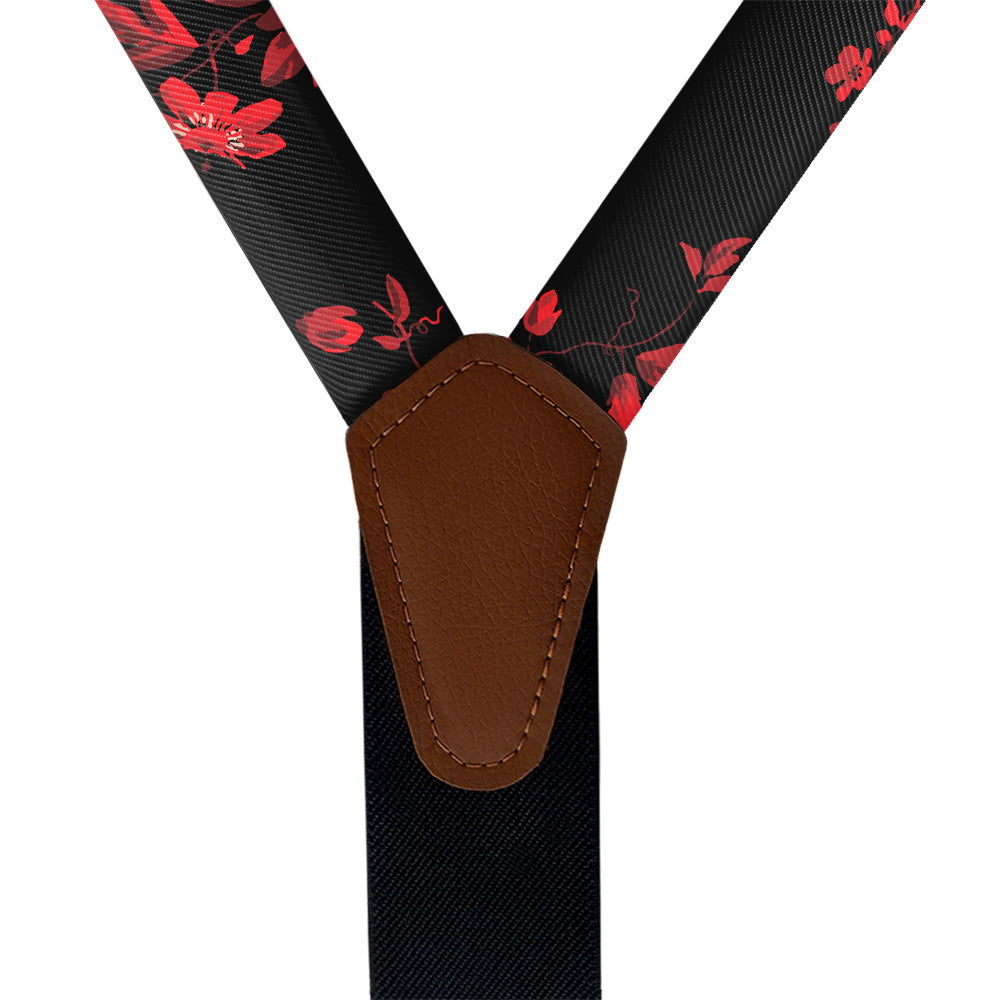 Noir Floral Suspenders - Vegan Leather Y-Back - Knotty Tie Co.