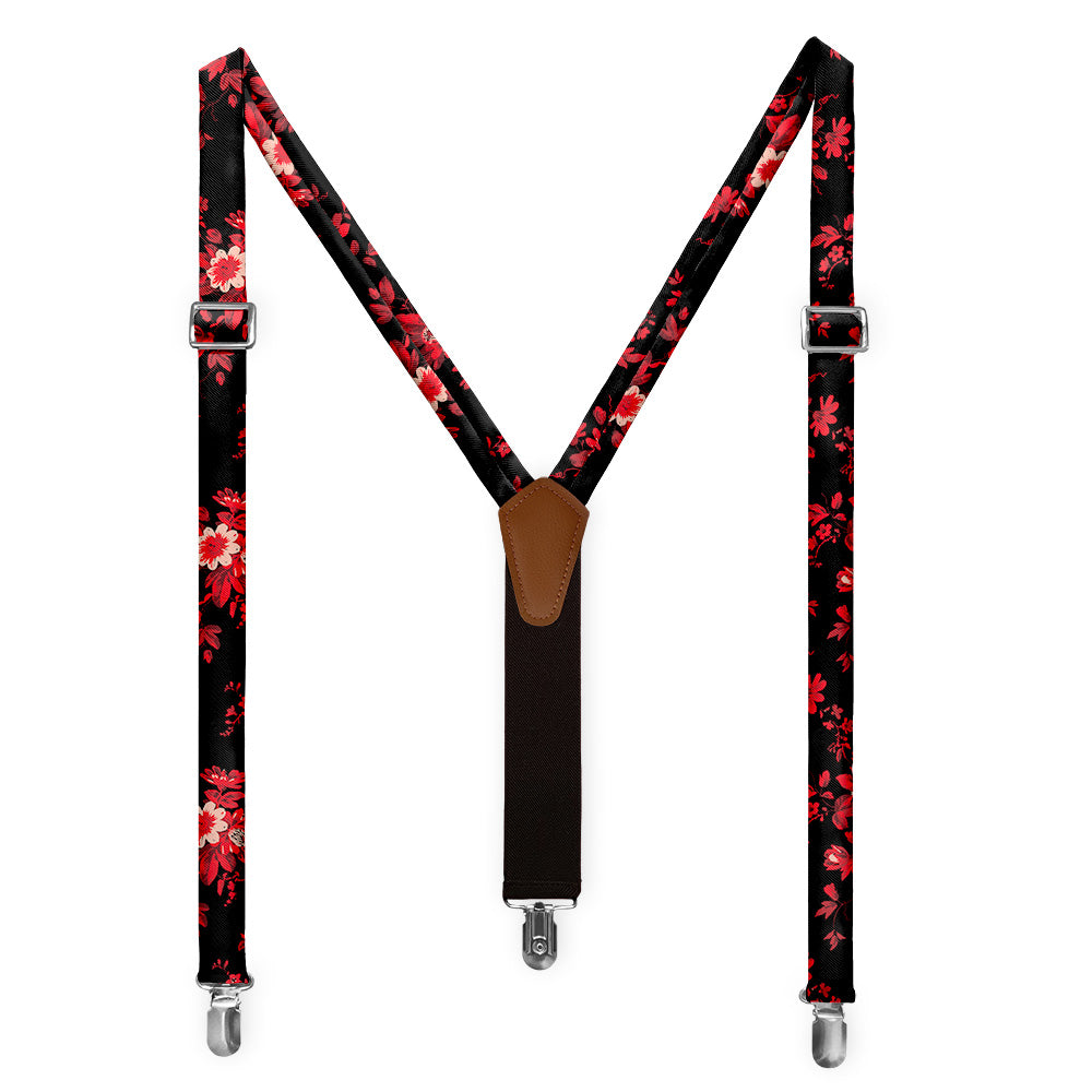 Noir Floral Suspenders - Full Front View - Knotty Tie Co.