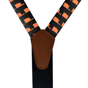 Oklahoma State Outline Suspenders - Vegan Leather Y-Back - Knotty Tie Co.