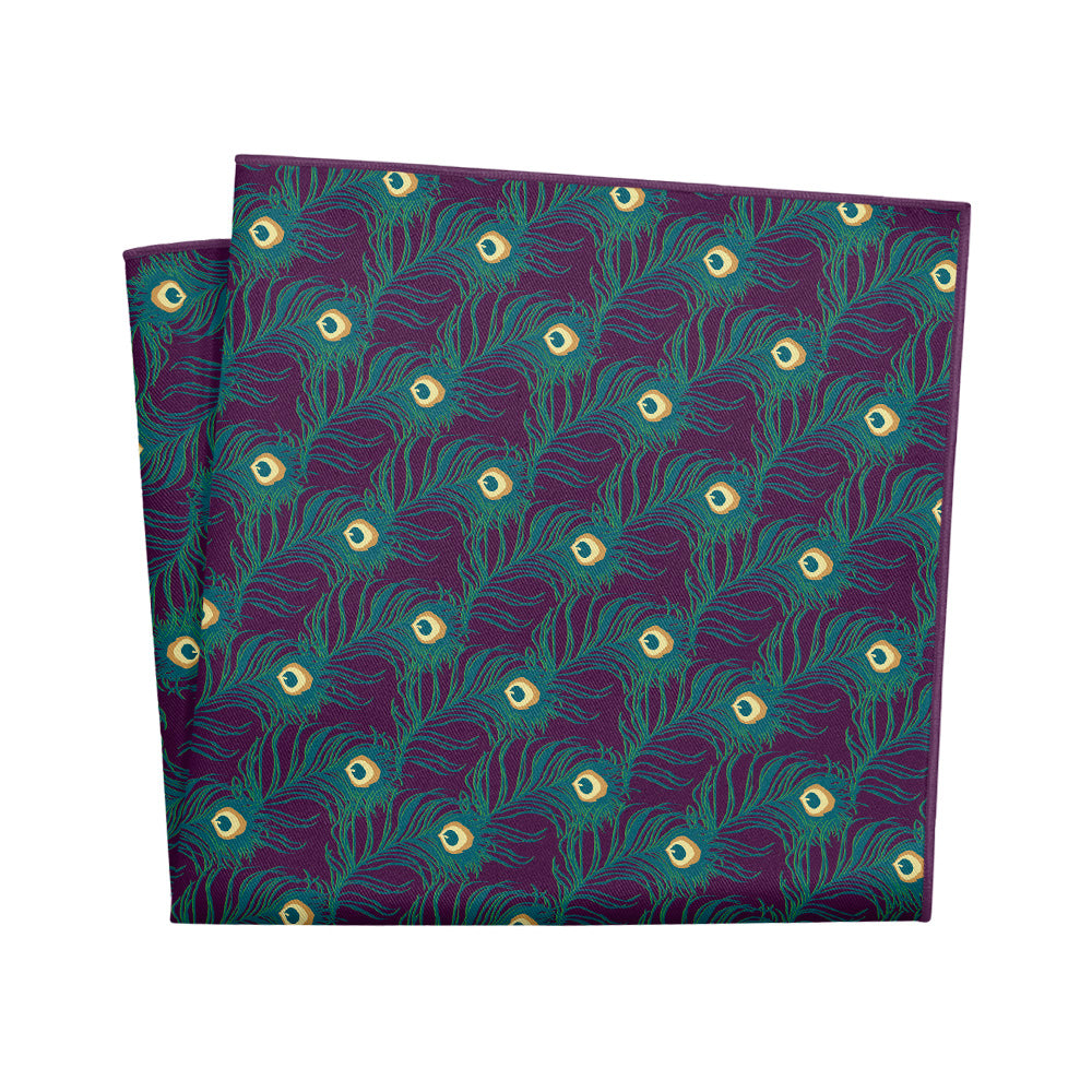 Peacock Feathers Pocket Square - 12" Square - Knotty Tie Co.