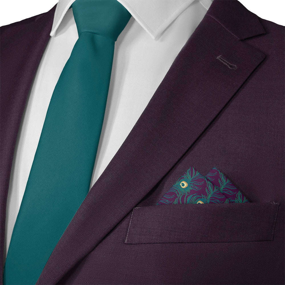 Peacock Feathers Pocket Square - 12" Square - Knotty Tie Co.