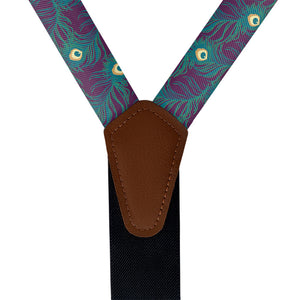 Peacock Feathers Suspenders - Vegan Leather Y-Back - Knotty Tie Co.