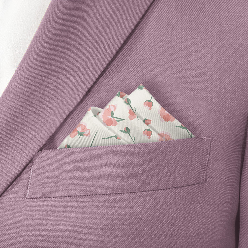 Peonies Floral Pocket Square - Stairs Fold - Knotty Tie Co.