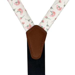 Peonies Floral Suspenders - Vegan Leather Y-Back - Knotty Tie Co.