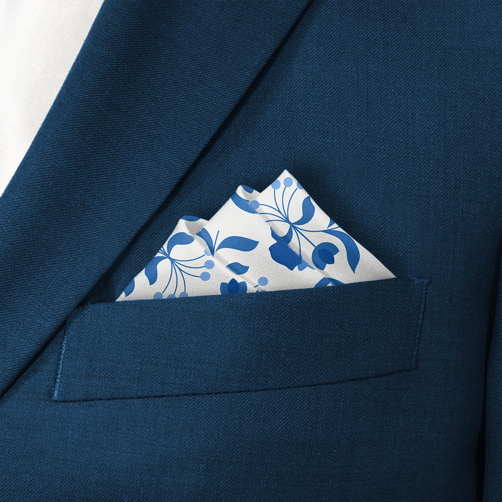 Poppy Floral Pocket Square - Stairs Fold - Knotty Tie Co.