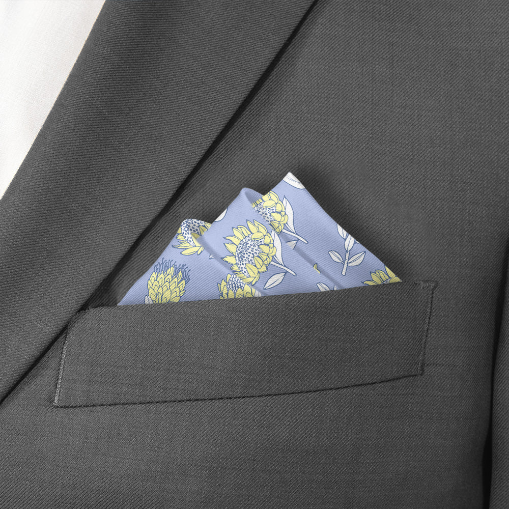 Protea Floral Pocket Square - Stairs Fold - Knotty Tie Co.