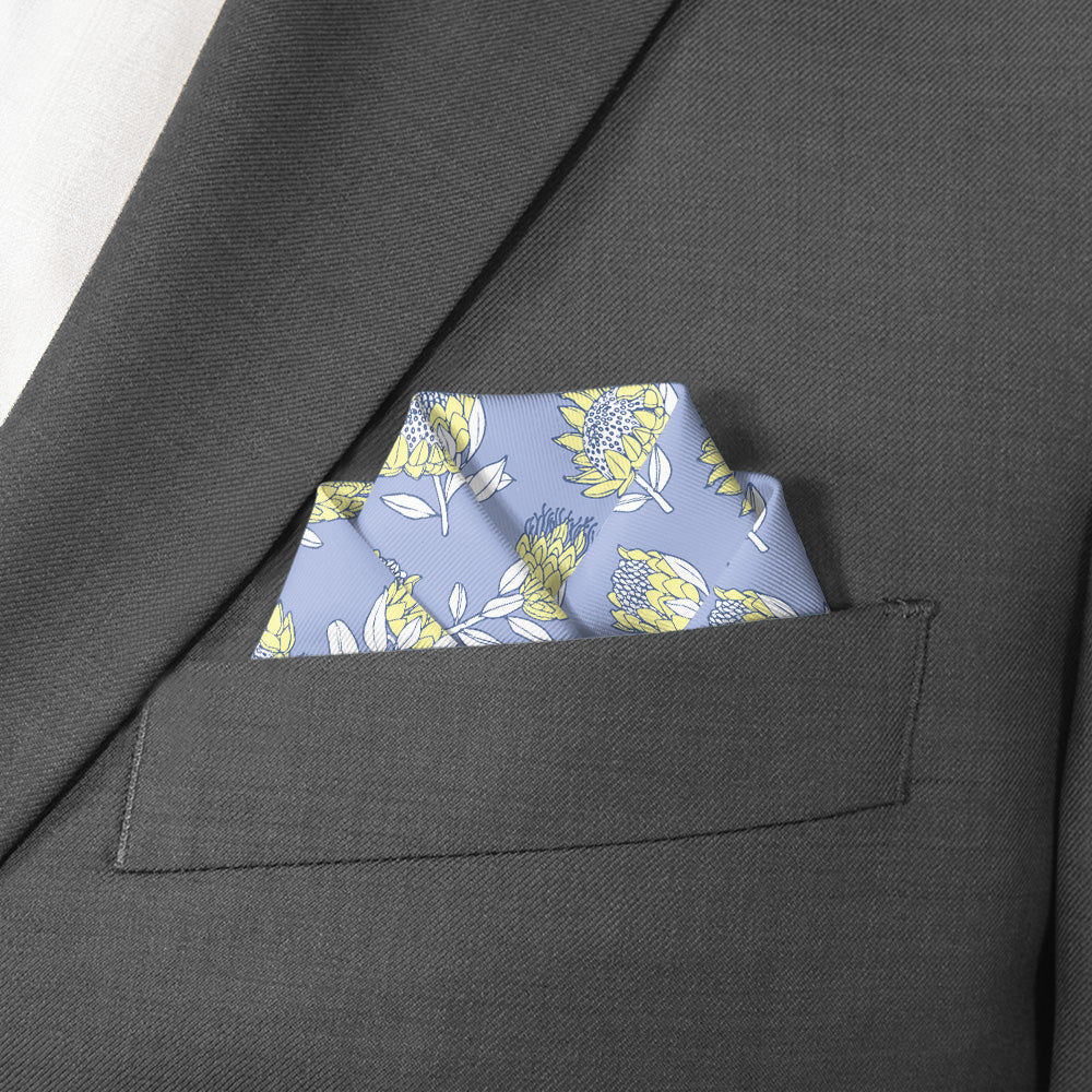 Protea Floral Pocket Square - Scalloped Fold - Knotty Tie Co.