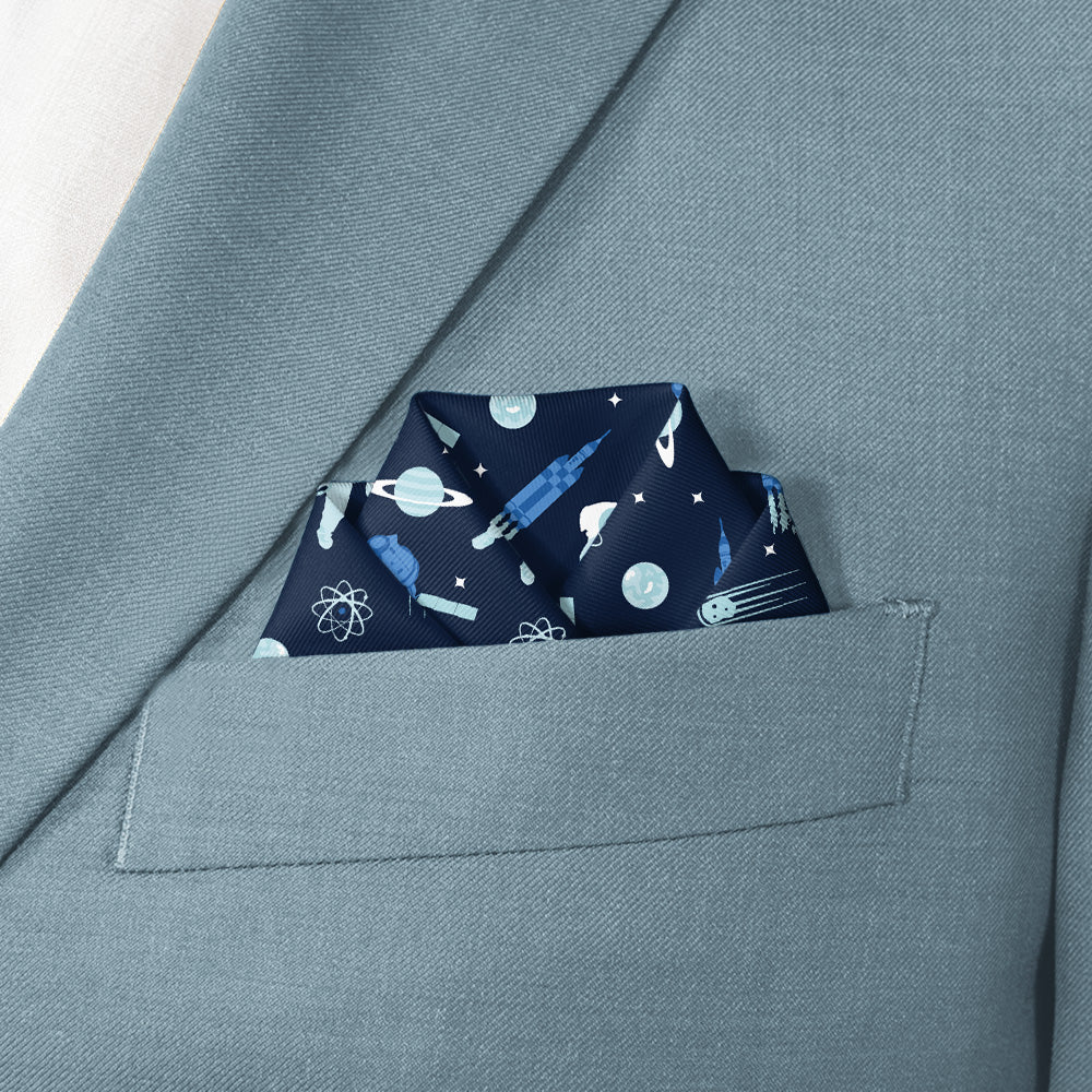 Rocket Man Space Pocket Square - Scalloped Fold - Knotty Tie Co.