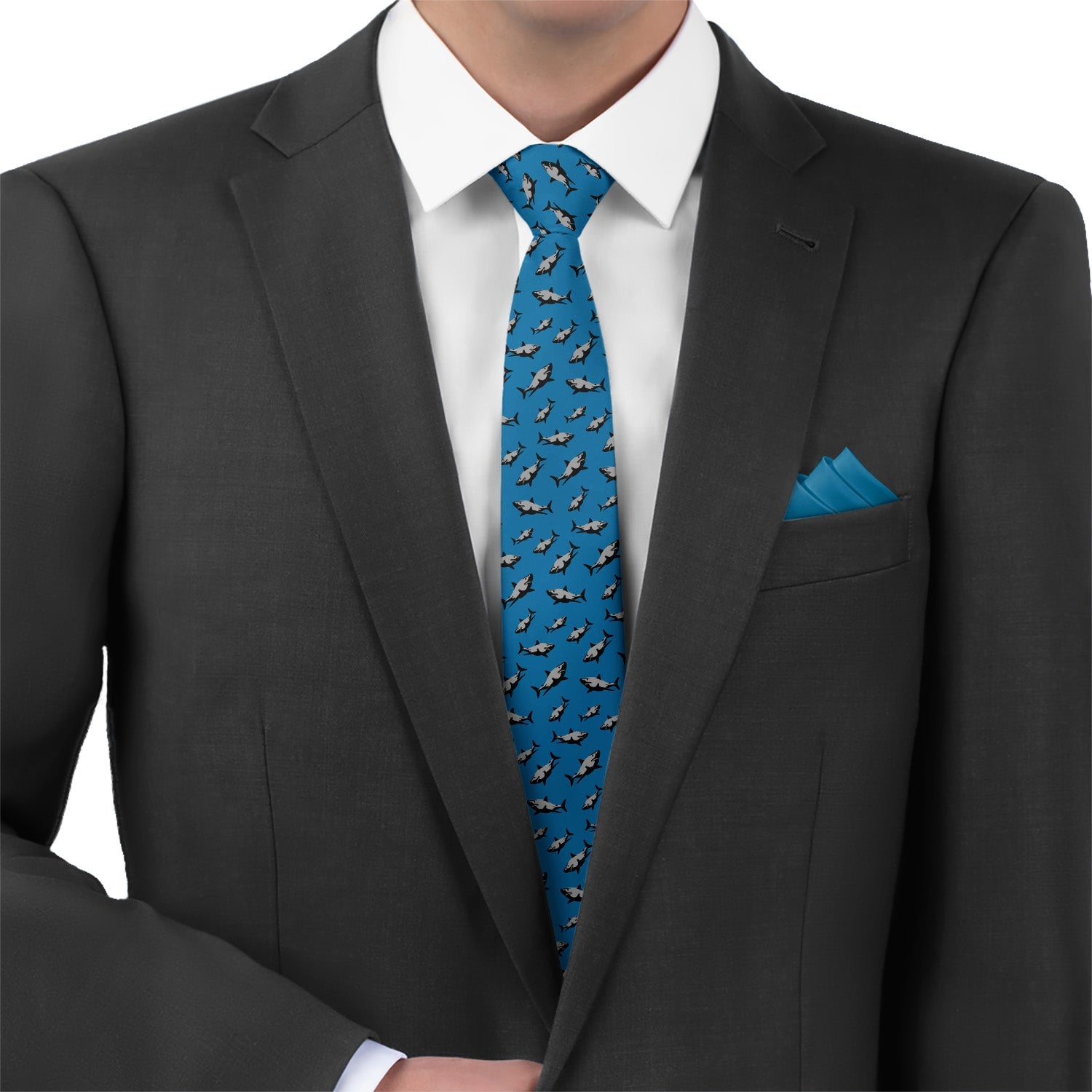 Sharks Necktie - Matching Pocket Square - Knotty Tie Co.