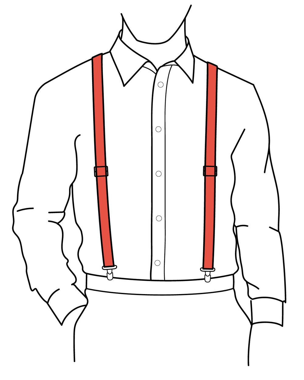 Sketch of tall man wearing bright red suspenders