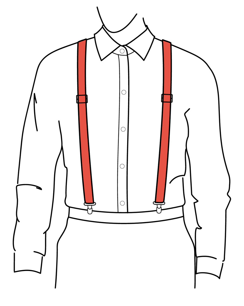 Sketch of average sized man wearing suspenders