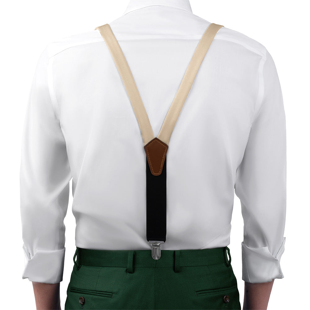 Solid KT Beige Suspenders - On Model Front View - Knotty Tie Co.