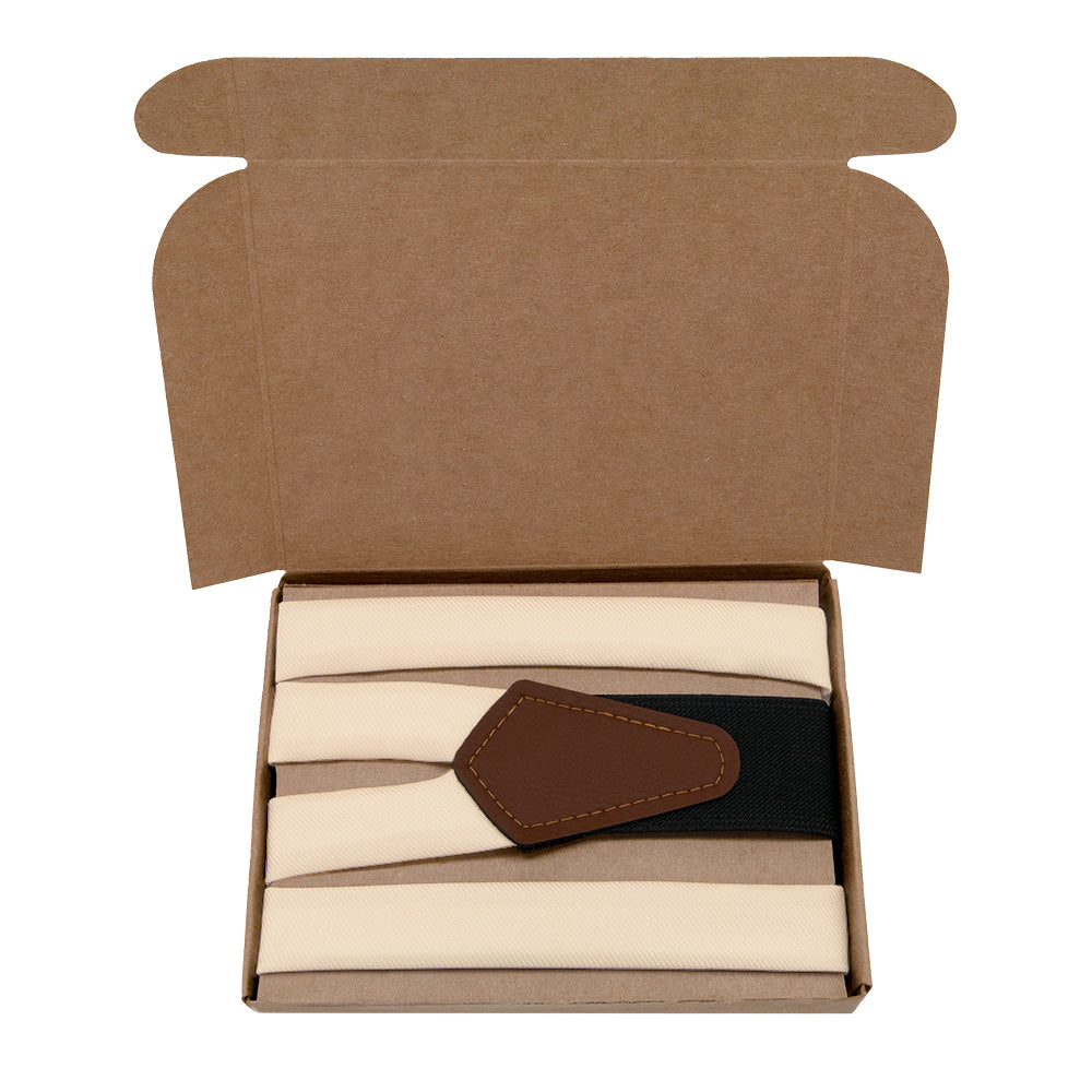 Solid KT Beige Suspenders - Kraft Gift Box Packaging - Knotty Tie Co.