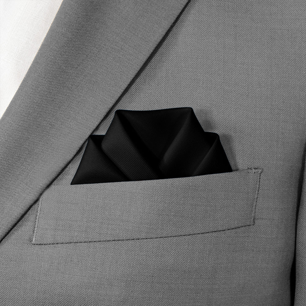 Solid KT Black Pocket Square - Scalloped Fold - Knotty Tie Co.