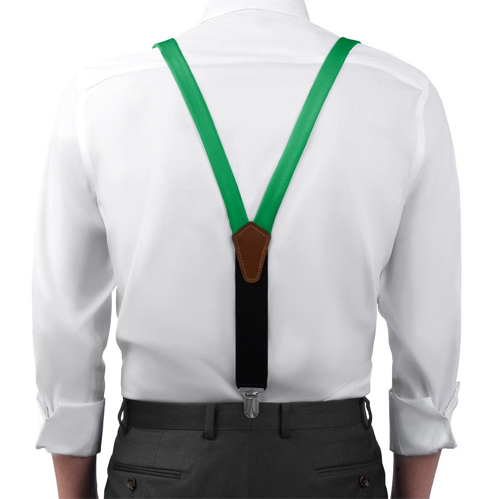 Solid KT Green Suspenders - On Model Front View - Knotty Tie Co.