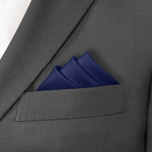 Solid KT Navy Pocket Square - Stairs Fold - Knotty Tie Co.