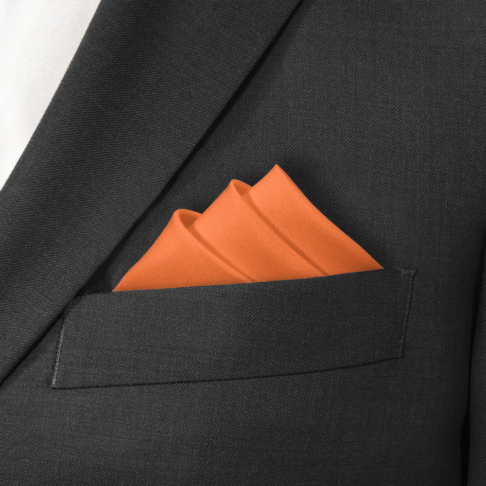 Solid KT Orange Pocket Square - Stairs Fold - Knotty Tie Co.