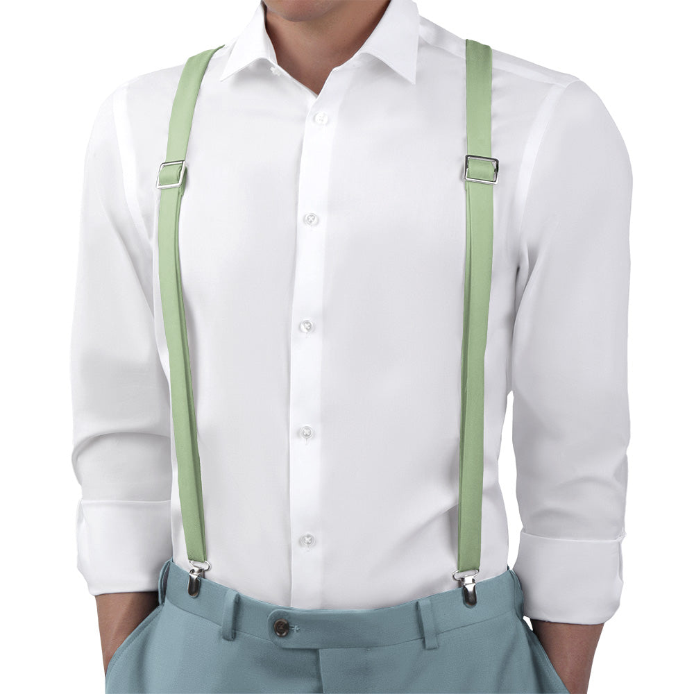 Solid KT Sage Green Suspenders - On Model Back View - Knotty Tie Co.