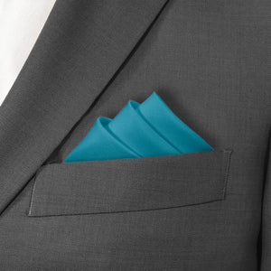 Solid KT Teal Pocket Square - Stairs Fold - Knotty Tie Co.