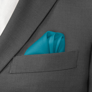 Solid KT Teal Pocket Square - Wave Fold - Knotty Tie Co.