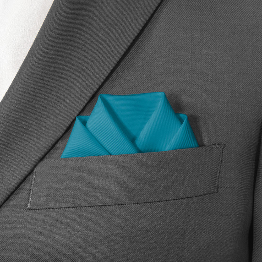 Solid KT Teal Pocket Square - Scalloped Fold - Knotty Tie Co.