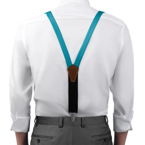 Solid KT Teal Suspenders - On Model Front View - Knotty Tie Co.