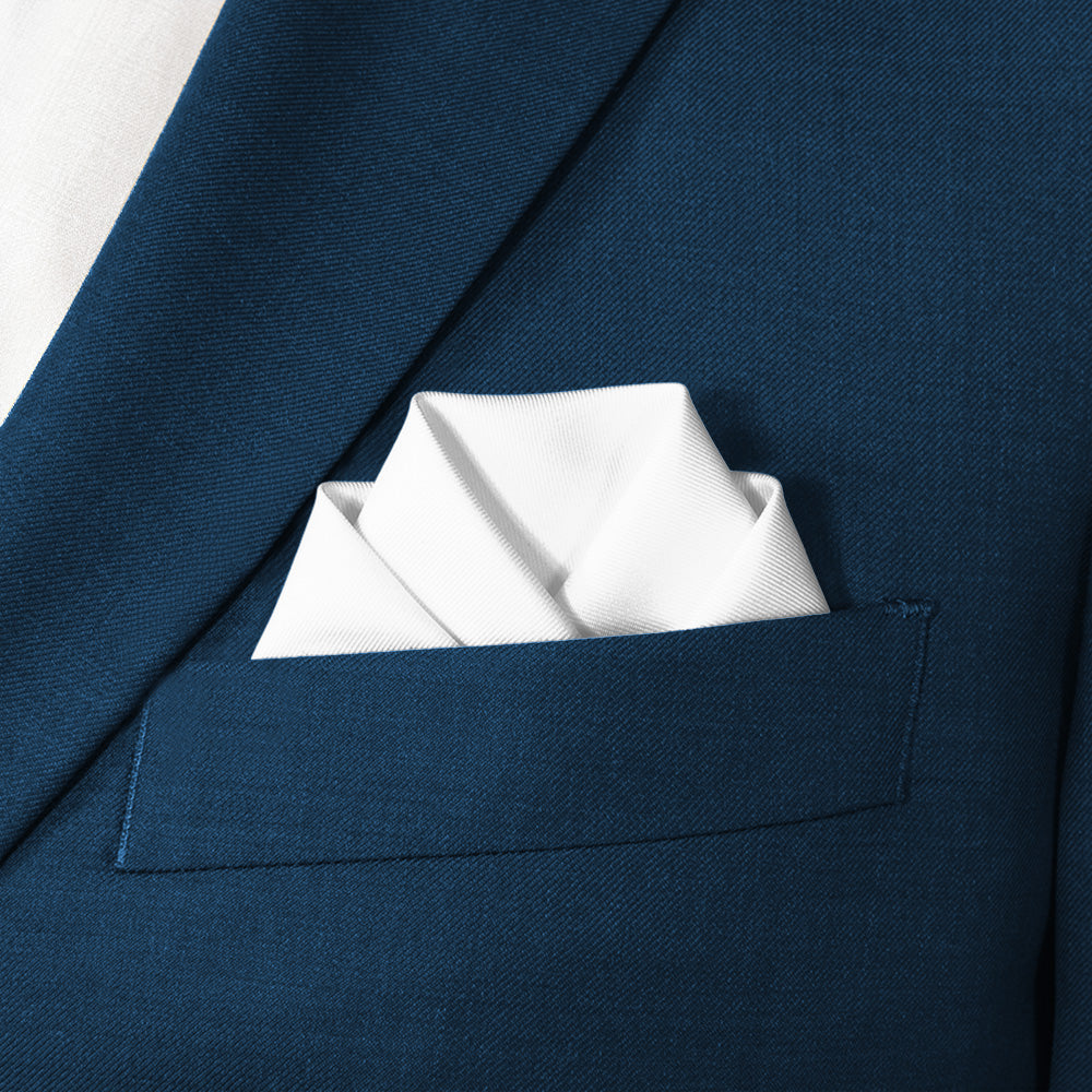 Solid KT White Pocket Square - Scalloped Fold - Knotty Tie Co.