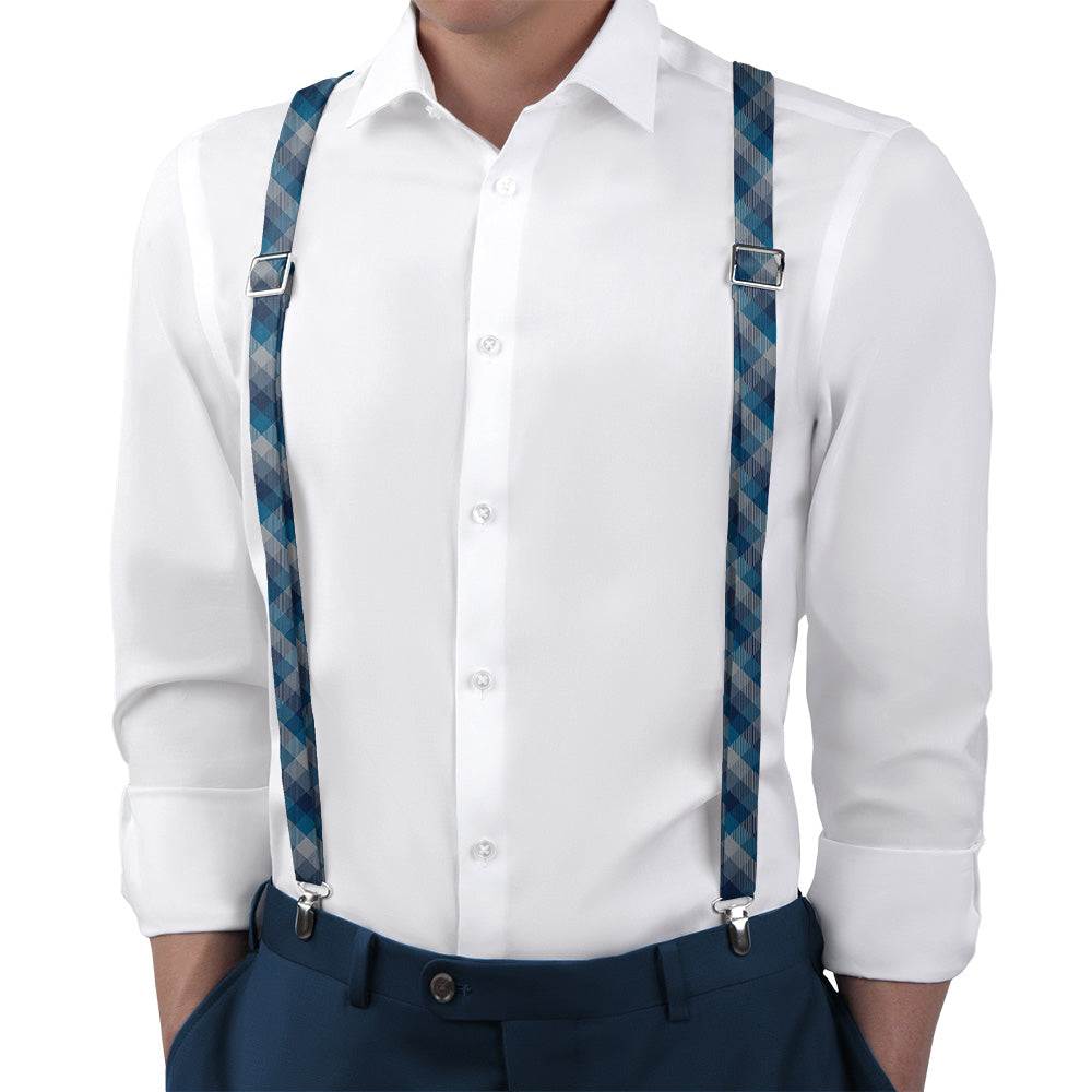 Squared Away Plaid Suspenders - On Model Back View - Knotty Tie Co.