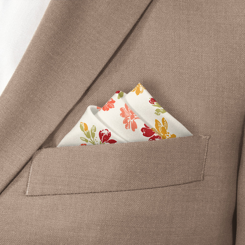 Stamped Floral Pocket Square - Stairs Fold - Knotty Tie Co.