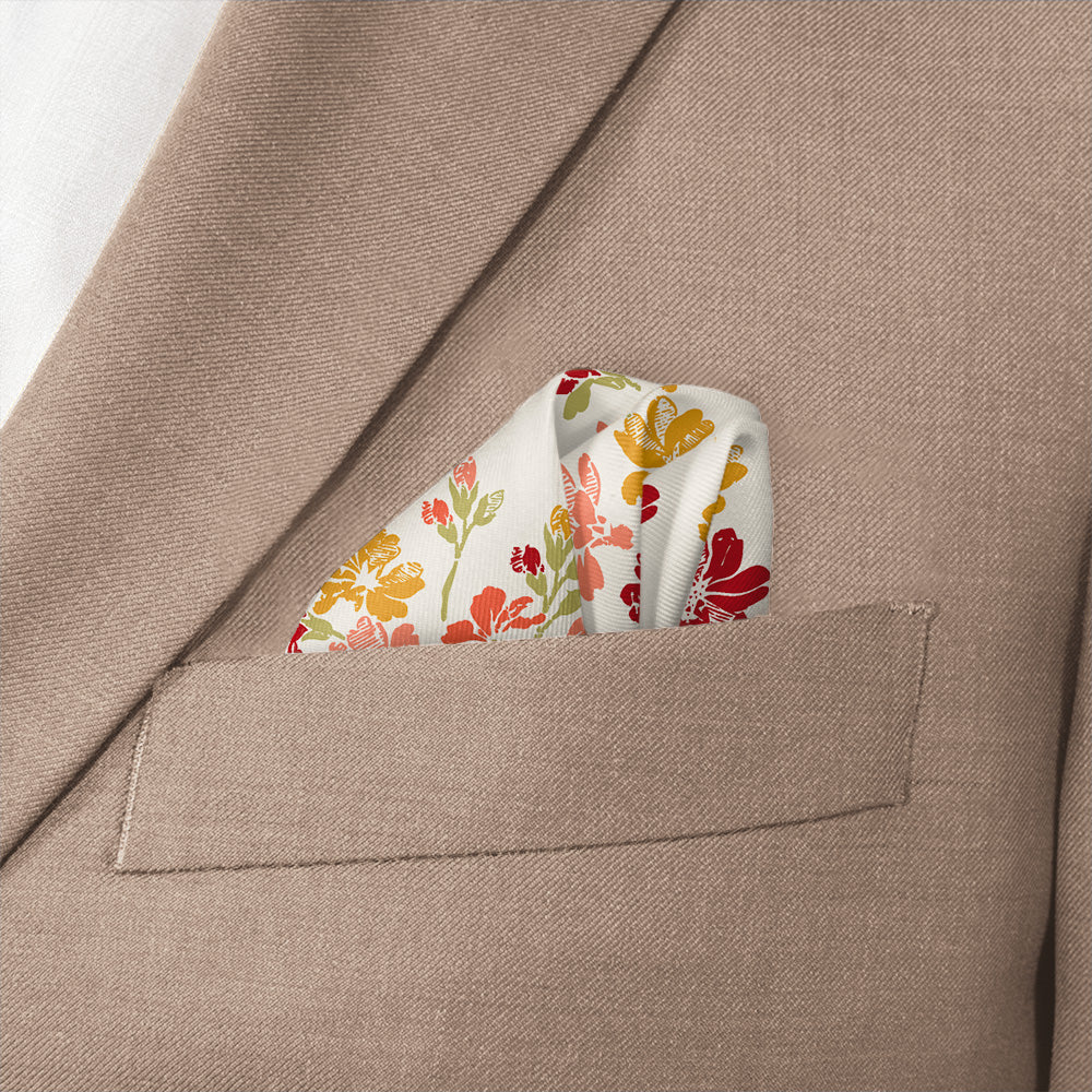 Stamped Floral Pocket Square - Wave Fold - Knotty Tie Co.