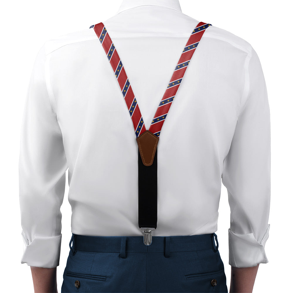 Stars in Stripes Suspenders - On Model Front View - Knotty Tie Co.