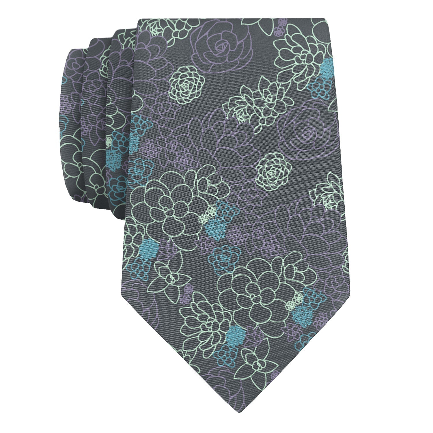 Succulent Cactus Garden Necktie - Rolled - Knotty Tie Co.