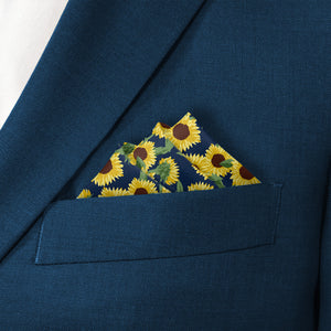 Sunflower Floral Pocket Square - Stairs Fold - Knotty Tie Co.