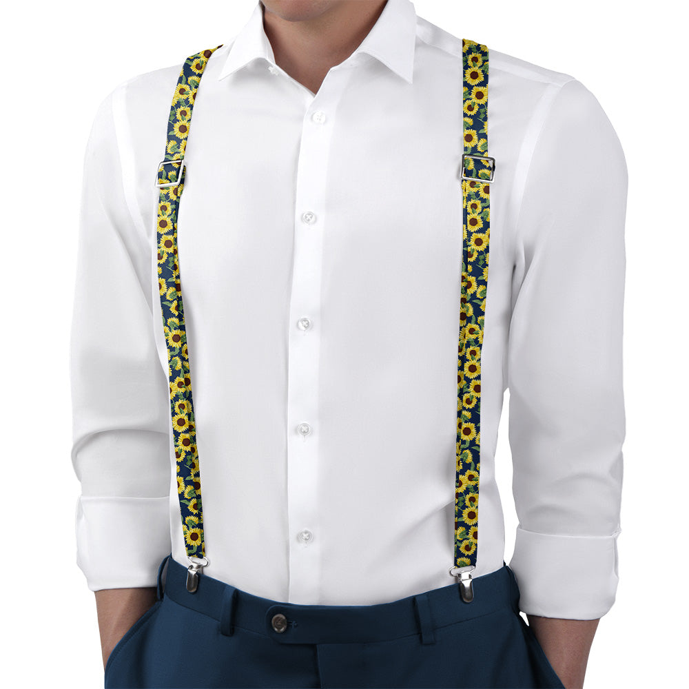 Sunflower Floral Suspenders - On Model Back View - Knotty Tie Co.