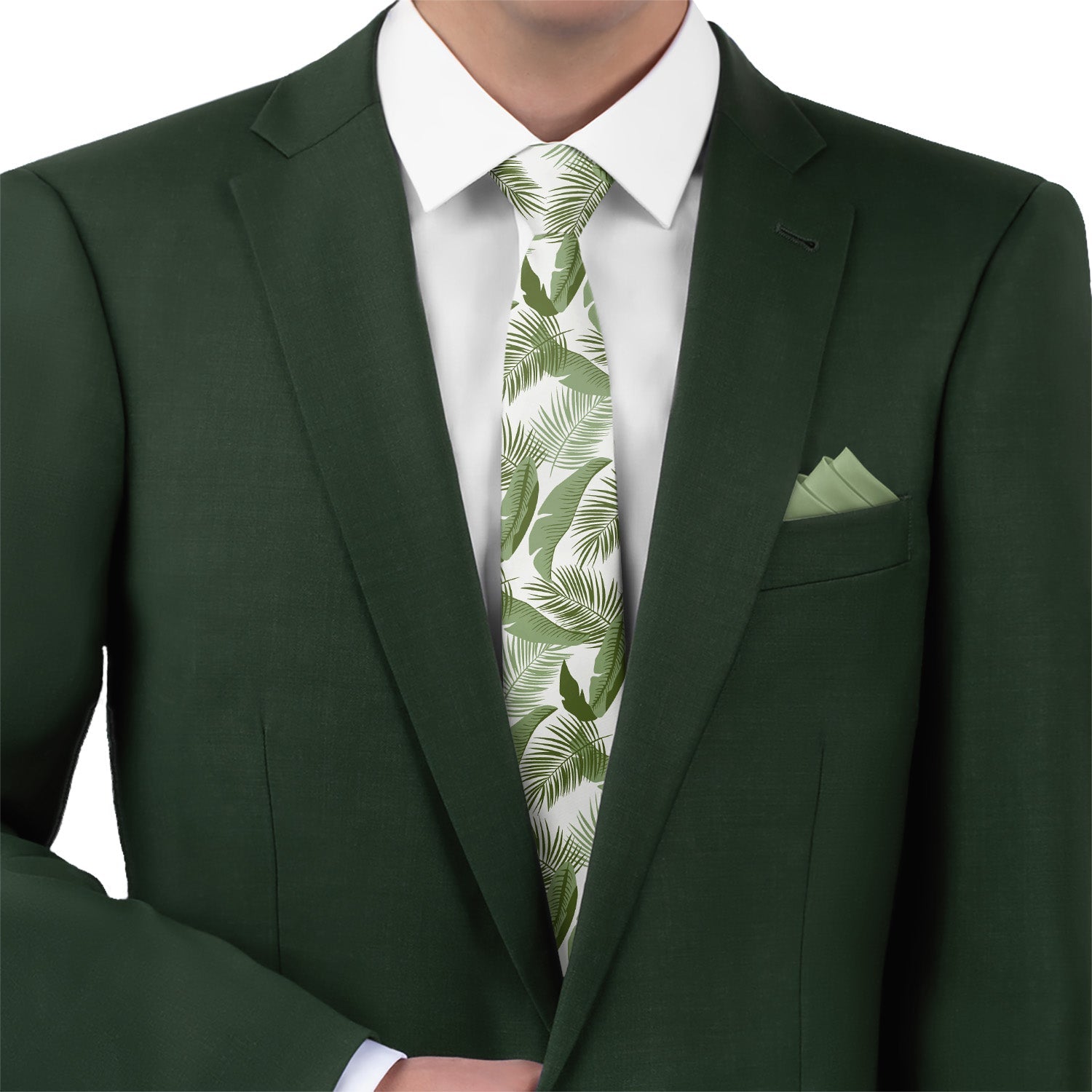 Tropical Leaves Necktie - Matching Pocket Square - Knotty Tie Co.