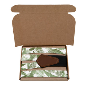 Tropical Leaves Suspenders - Kraft Gift Box Packaging - Knotty Tie Co.