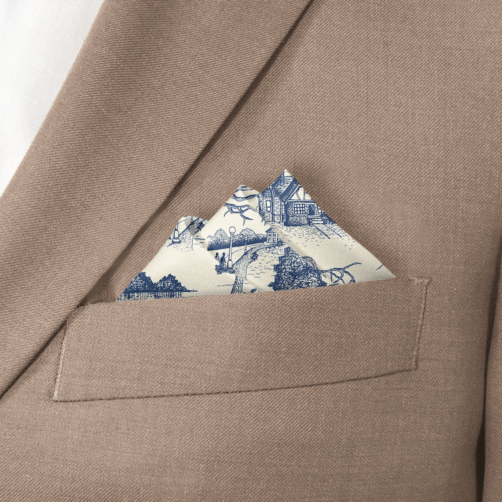 Wash Park Toile Pocket Square - Stairs Fold - Knotty Tie Co.