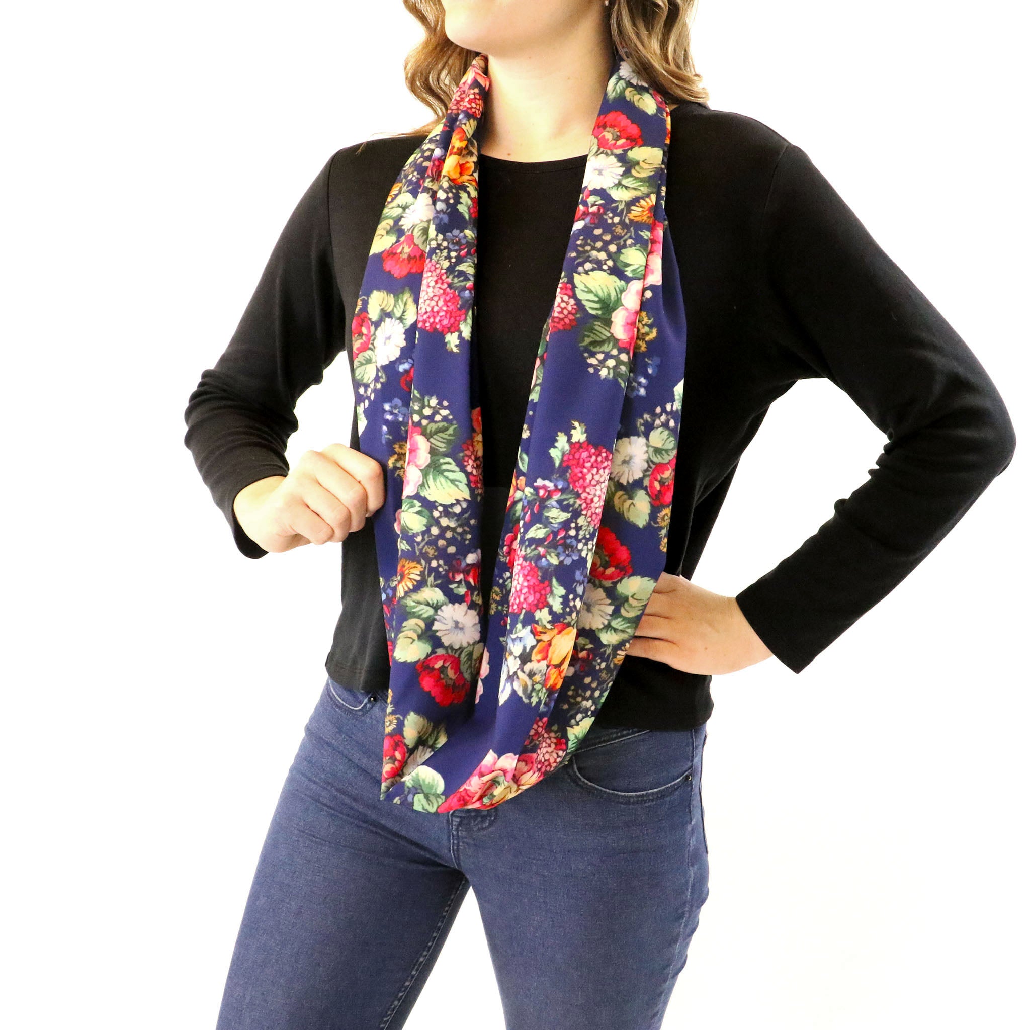 Allison Floral Infinity Scarf - Side View - Knotty Tie Co.