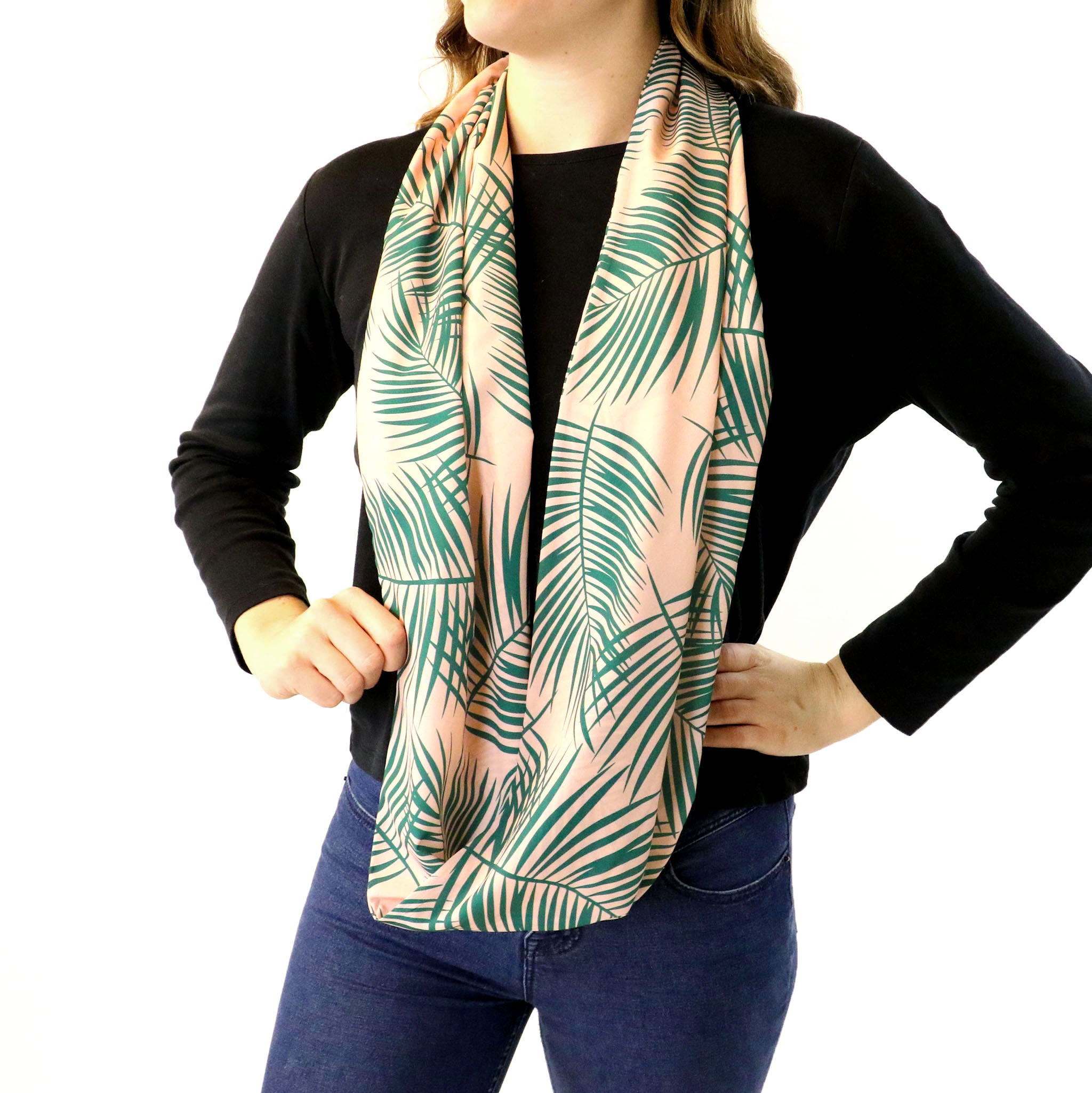 Palm Leaves Infinity Scarf - Side View - Knotty Tie Co.