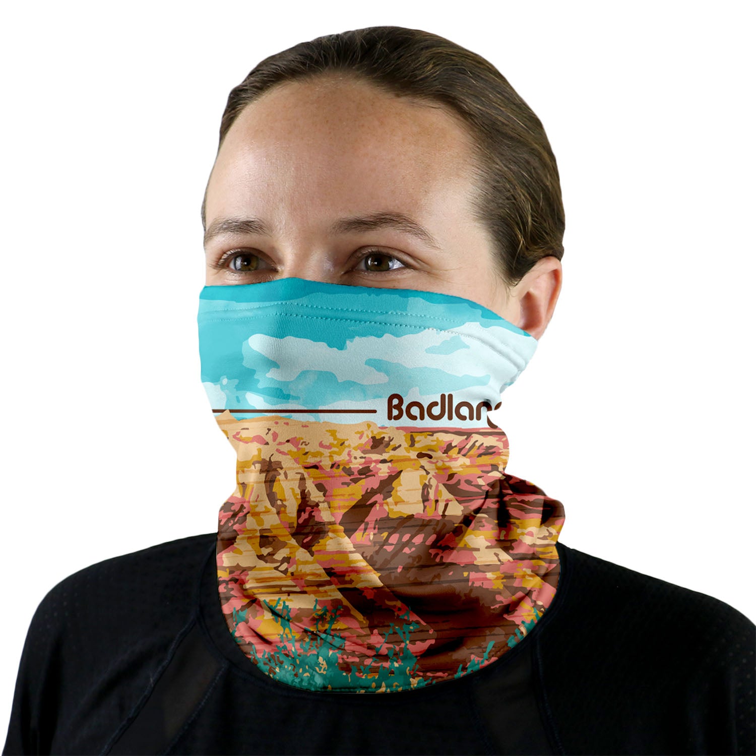 Badlands National Park Abstract Neck Gaiter - Female Face - Knotty Tie Co.