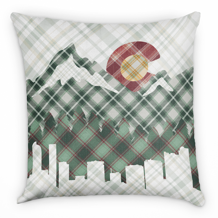 Denver Skyline Plaid Square Pillow - Front - Knotty Tie Co.