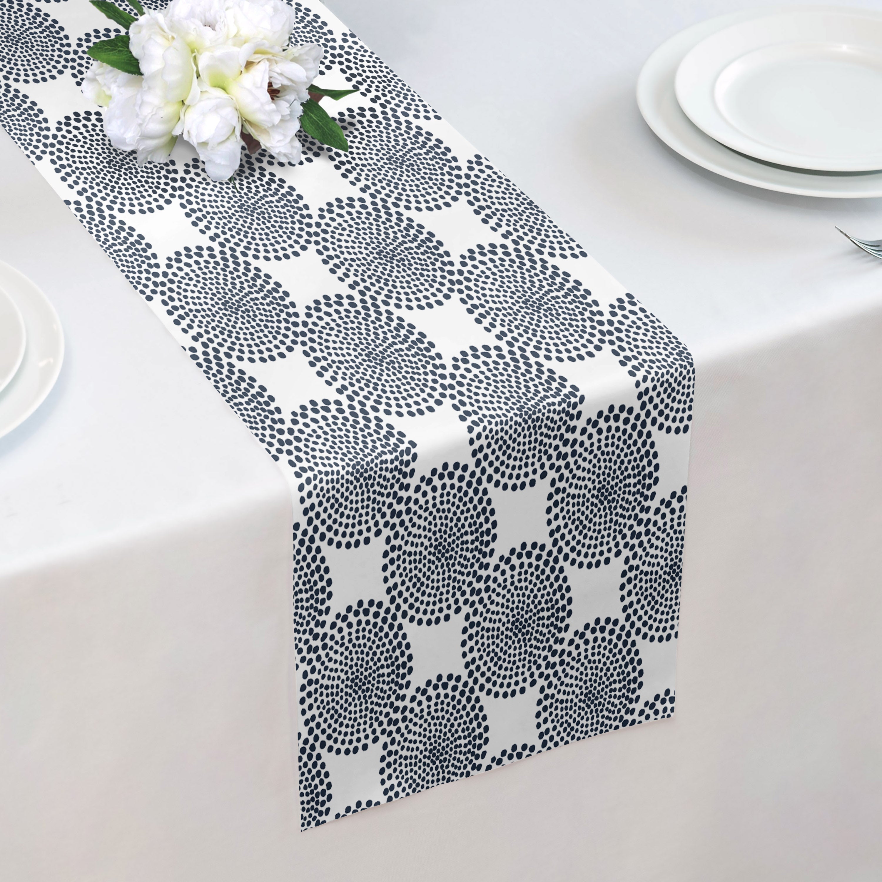 Batik Geometric Table Runner - Over Table Edge - Knotty Tie Co.