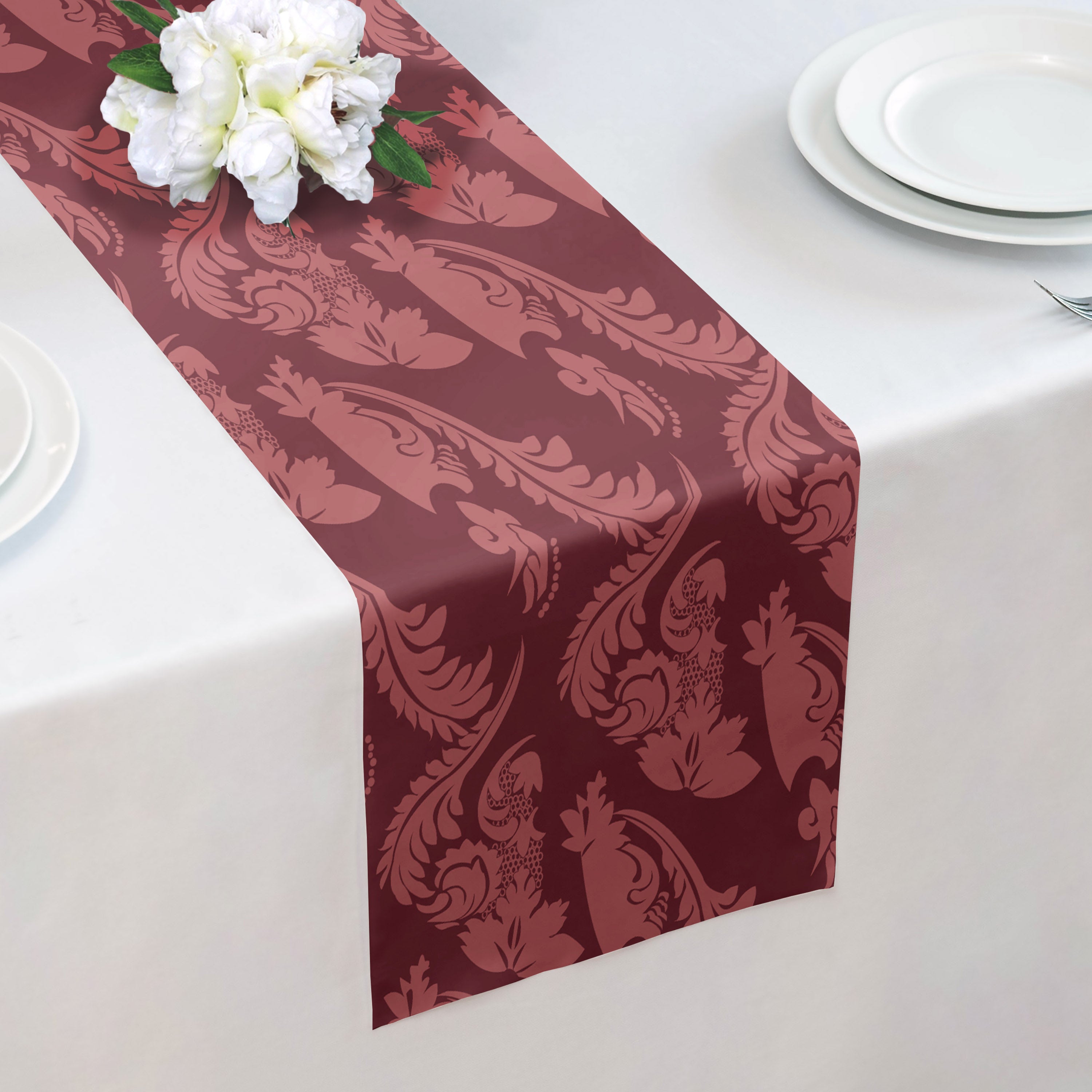 Chloe Paisley Table Runner - Over Table Edge - Knotty Tie Co.