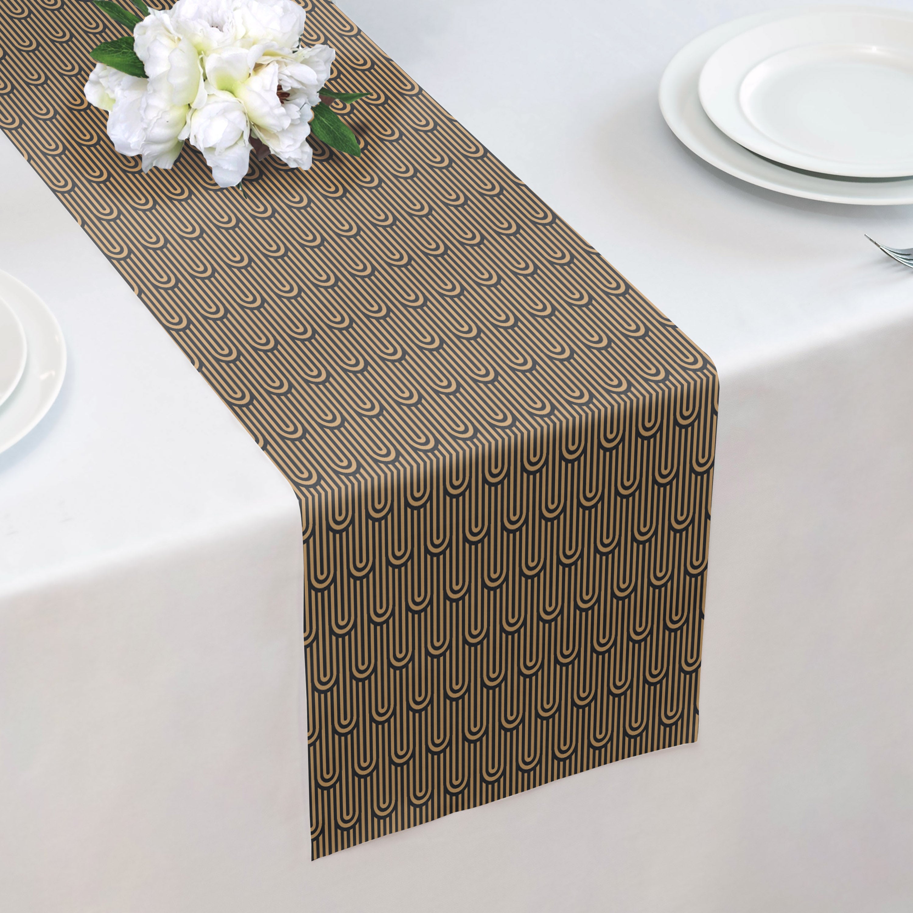 Deco Curves Table Runner - Over Table Edge - Knotty Tie Co.