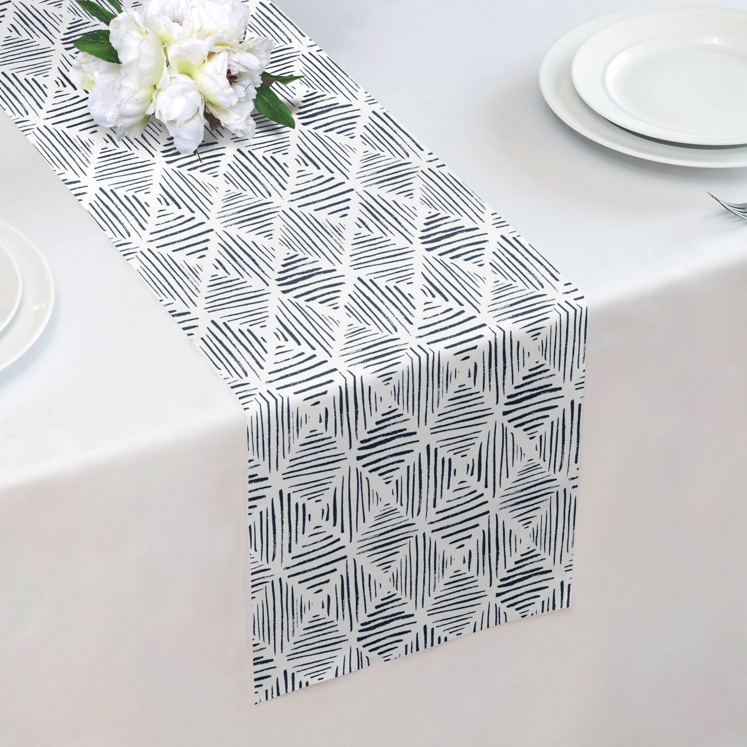 Drawn Geo Table Runner - Over Table Edge - Knotty Tie Co.