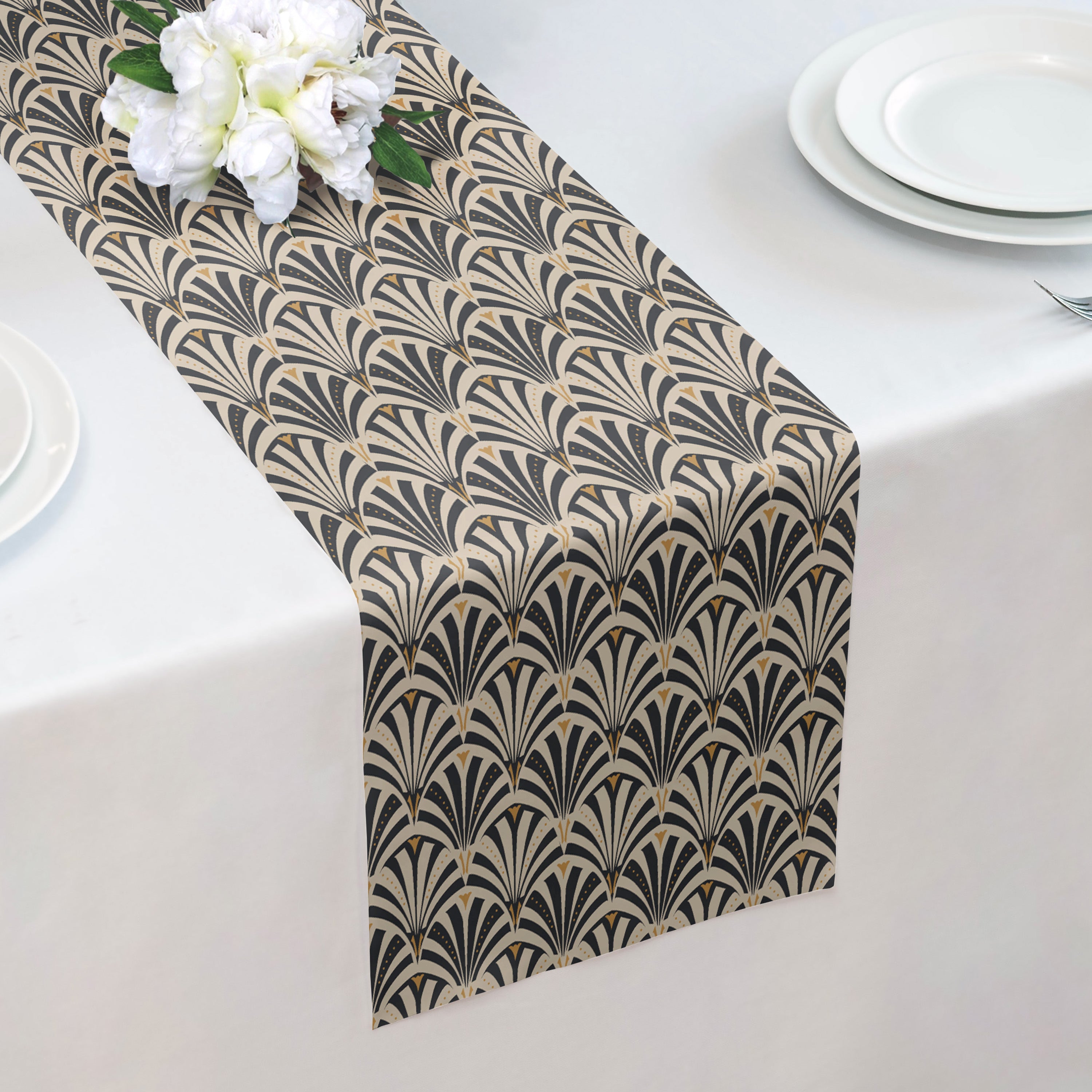 Fanfare Geometric Table Runner - Over Table Edge - Knotty Tie Co.