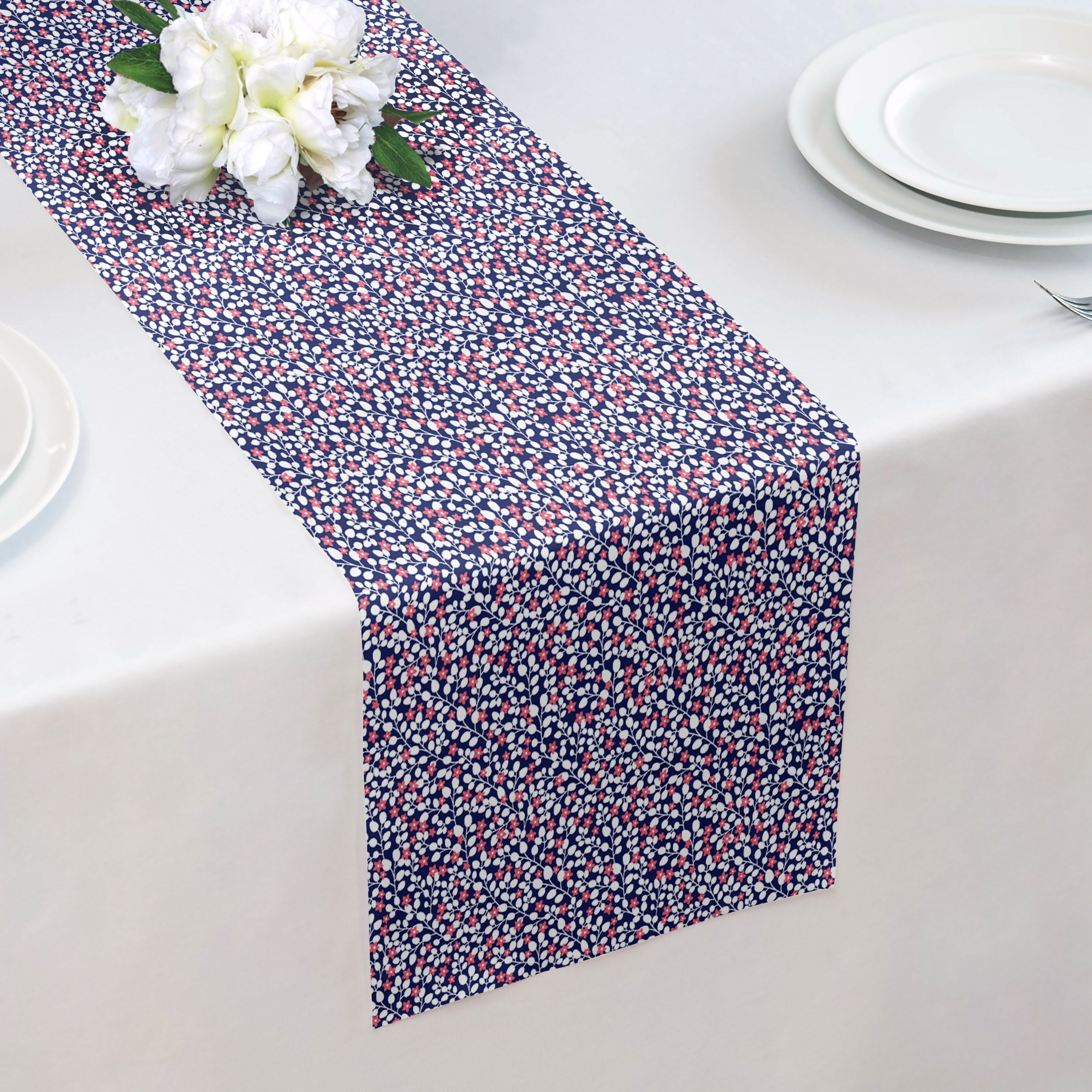 Micro Floral Table Runner - Over Table Edge - Knotty Tie Co.