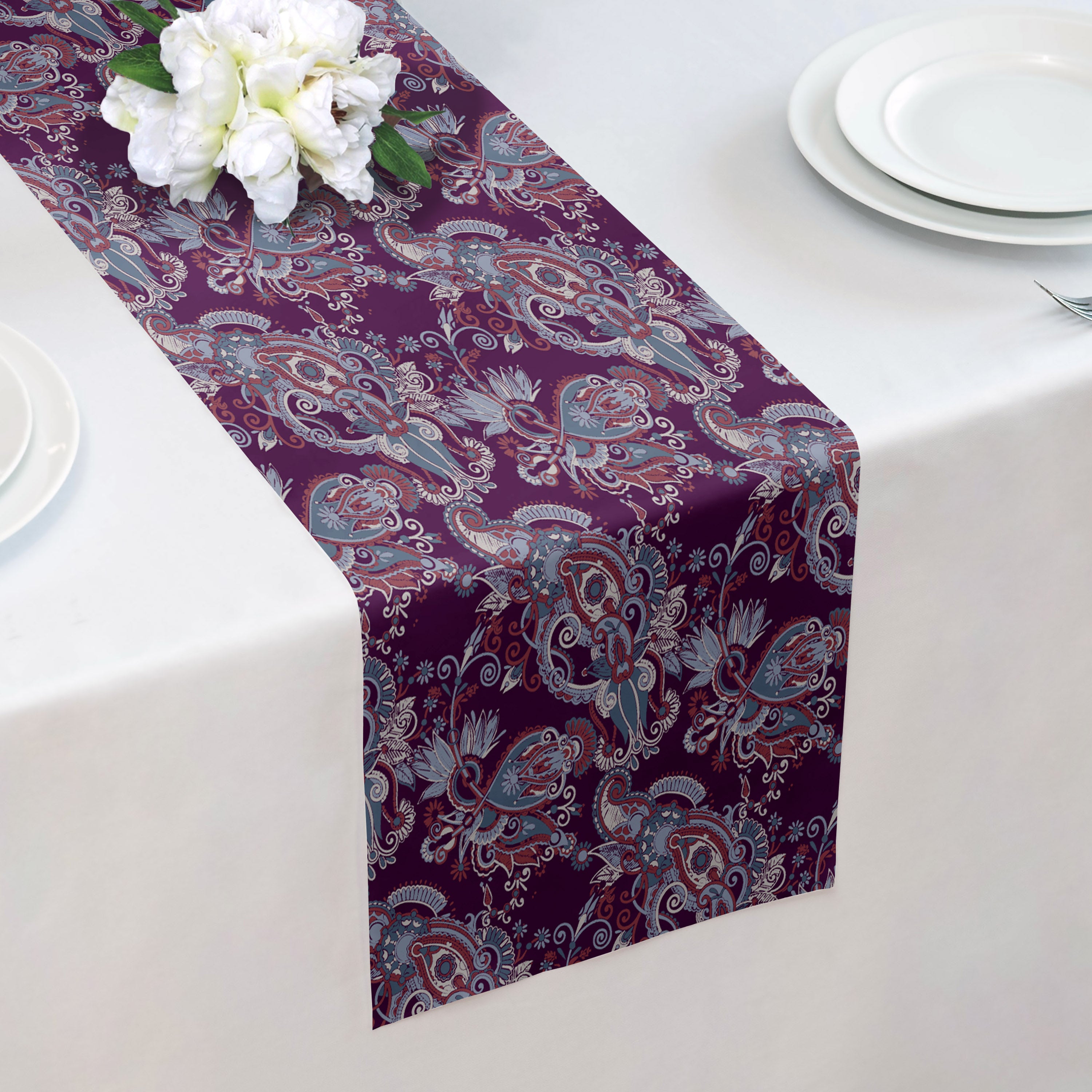 Prestige Paisley Table Runner - Over Table Edge - Knotty Tie Co.